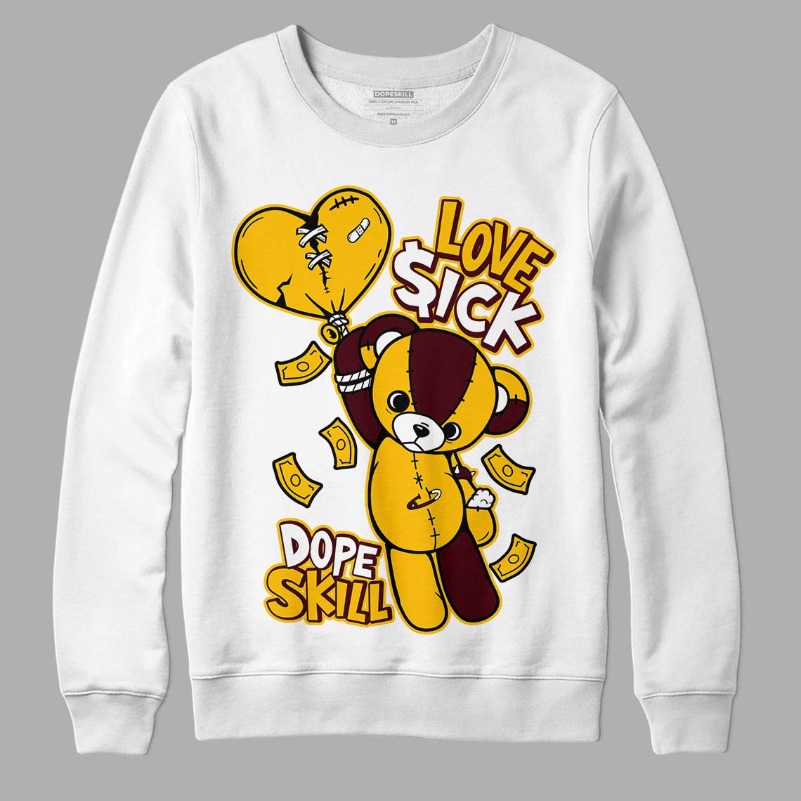 Dunk Yellow Bordeaux DopeSkill Sweatshirt Love Sick Graphic Streetwear - White