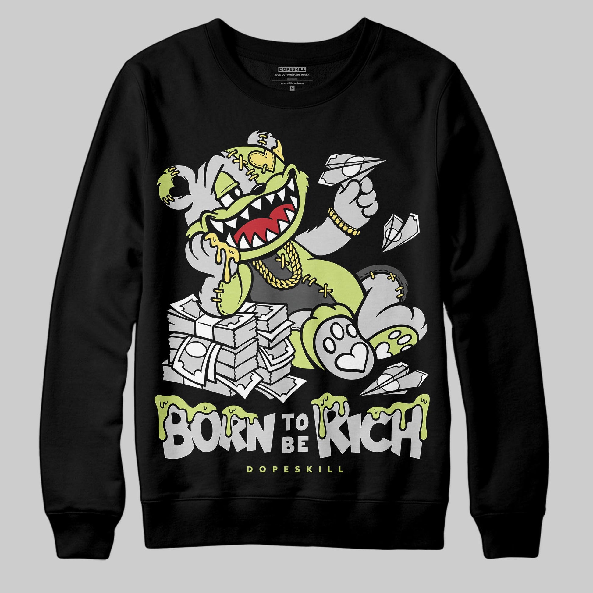 Jordan 4 GS “Light Lemon Twist” DopeSkill Sweatshirt Born To Be Rich Graphic Streetwear - Black