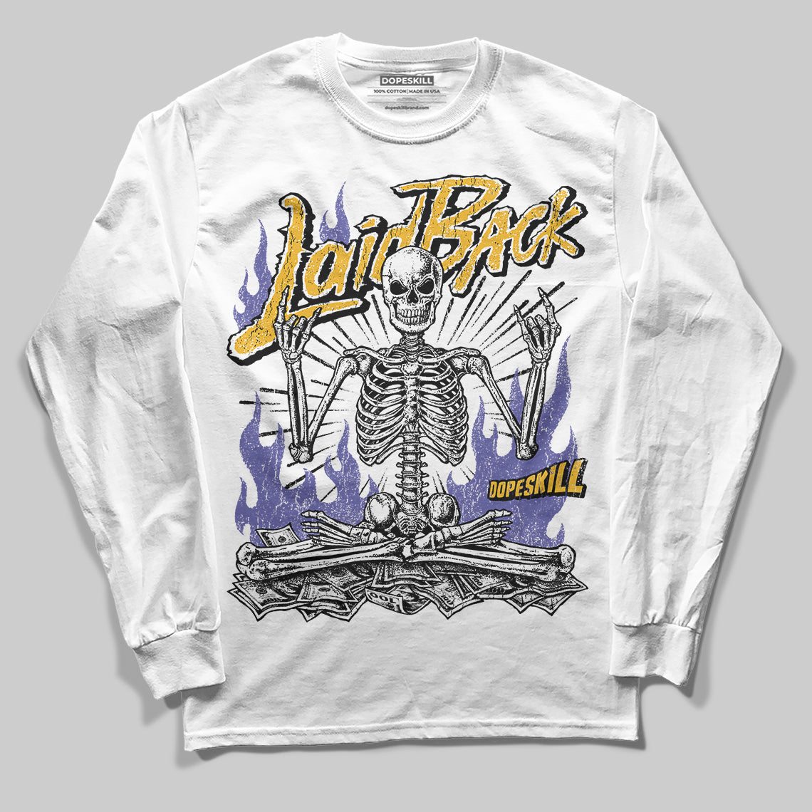 Jordan 4 Retro Lakers DopeSkill Long Sleeve T-Shirt Laid Back Graphic Streetwear - White