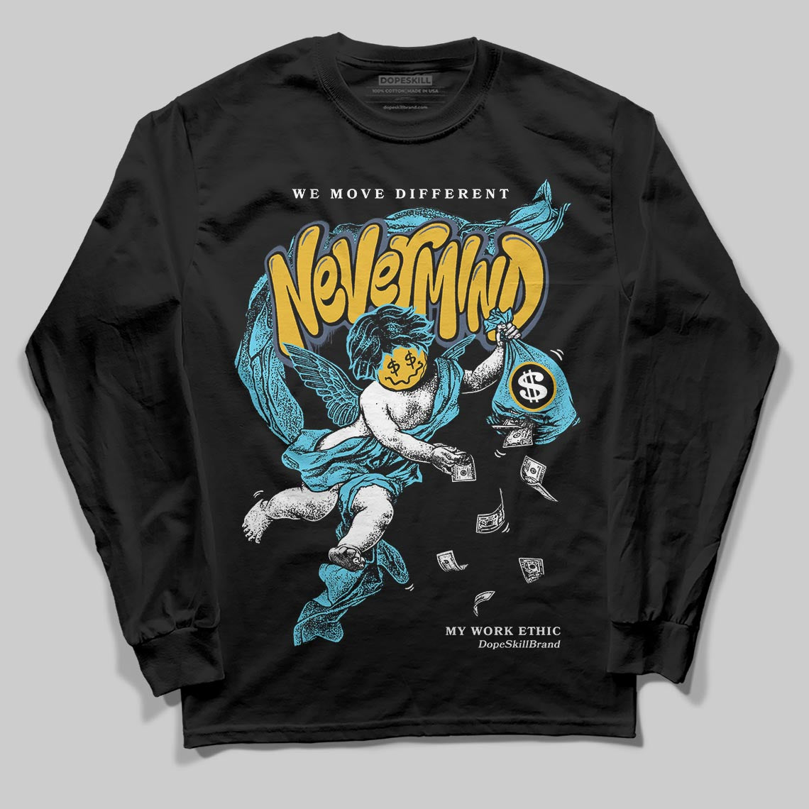 Jordan 11 Retro Gamma Blue (2025) DopeSkill Long Sleeve T-Shirt Nevermind Graphic Streetwear - Black