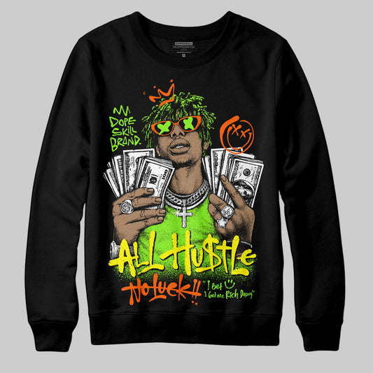Neon Green Sneakers DopeSkill Sweatshirt All Hustle No Luck Graphic Streetwear - Black
