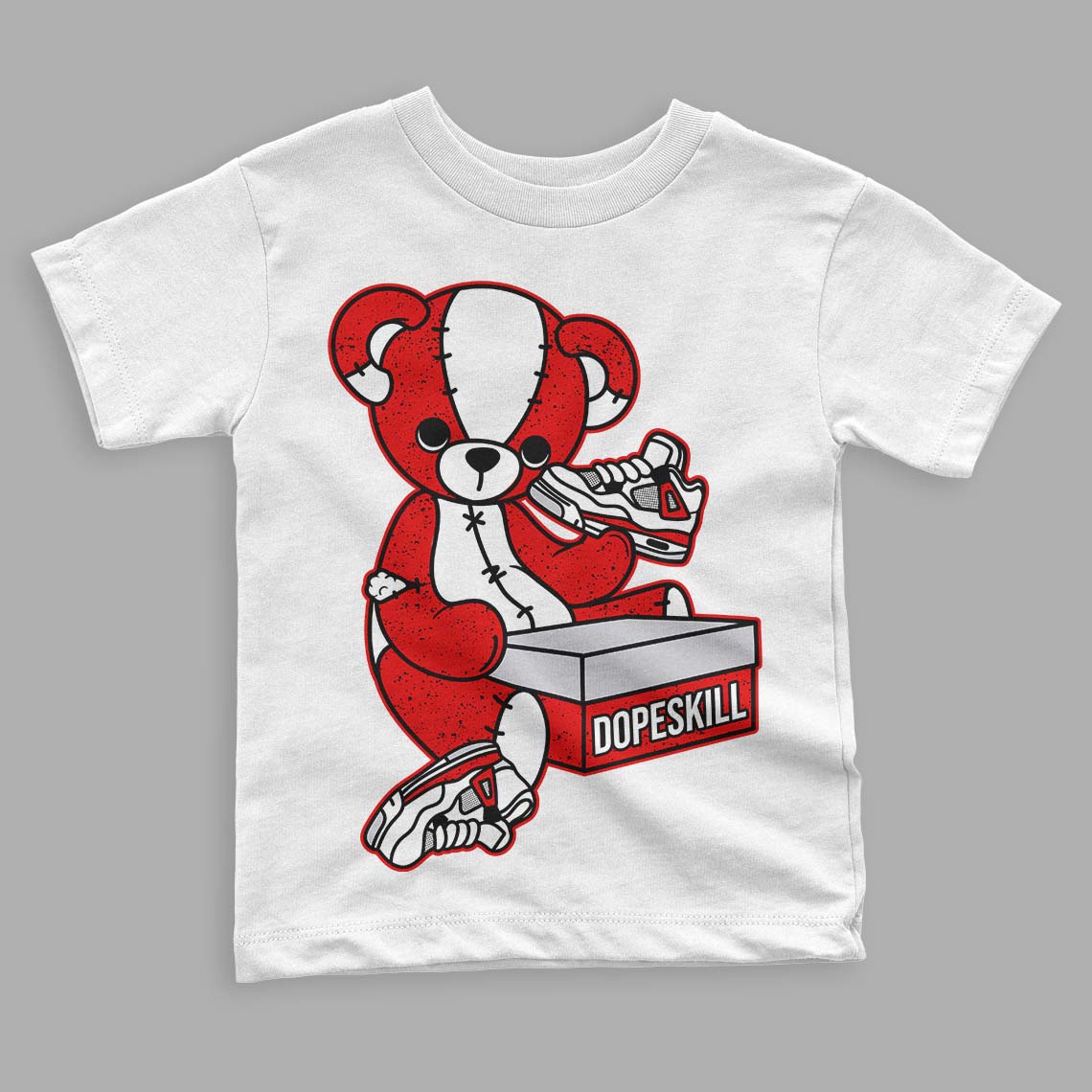 Jordan 4 Retro Red Cement DopeSkill Toddler Kids T-shirt Sneakerhead BEAR Graphic Streetwear - White