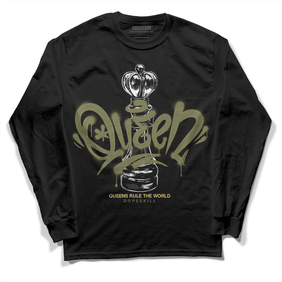 Jordan 4 Retro SE Craft Medium Olive DopeSkill Long Sleeve T-Shirt Queen Chess Graphic Streetwear - Black