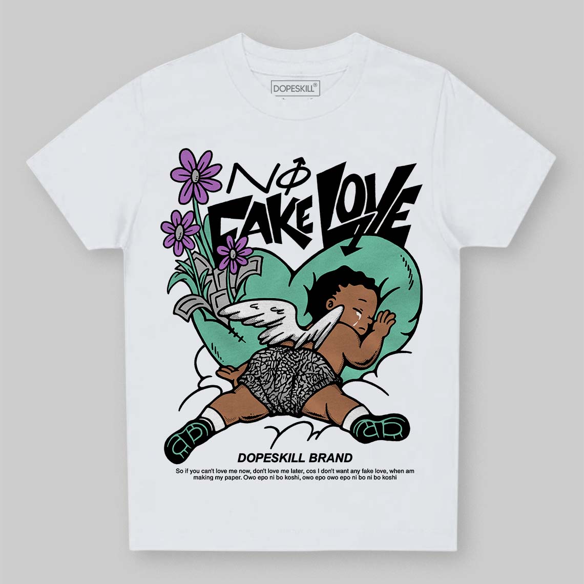 Jordan 3 "Green Glow" DopeSkill Toddler Kids T-shirt No Fake Love Graphic Streetwear - White