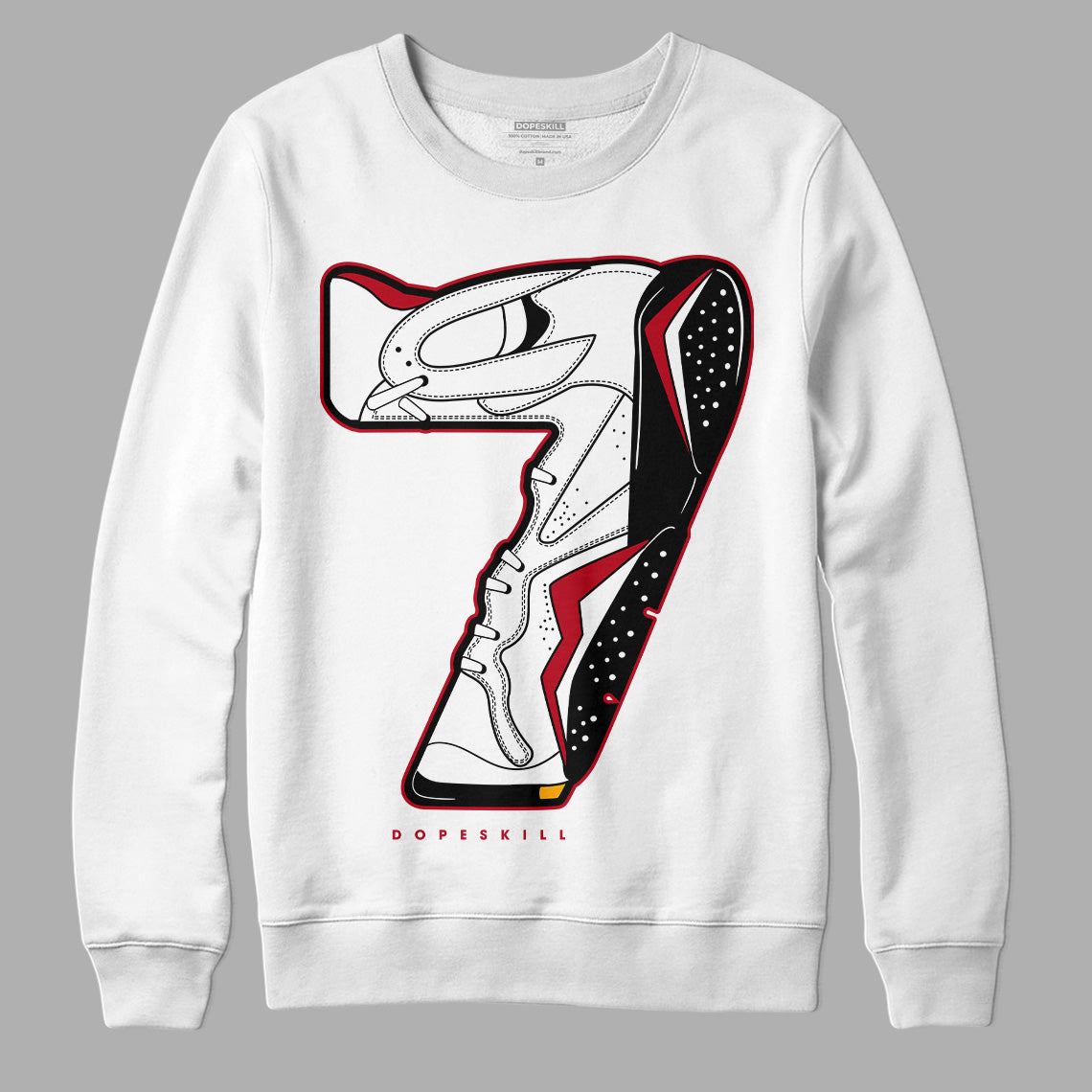 Jordan 7 Retro Cardinal  DopeSkill Sweatshirt No.7 Graphic Streetwear - White 