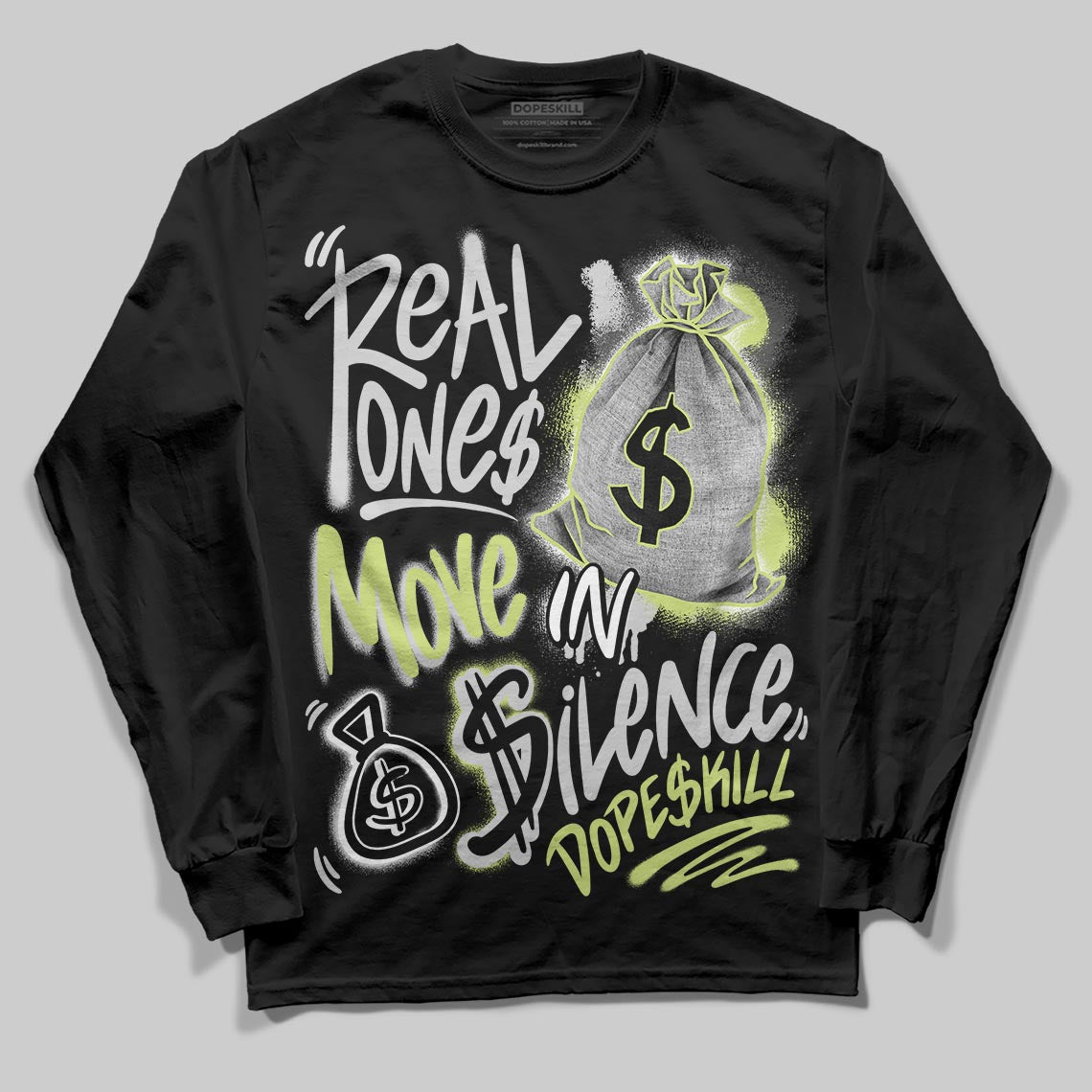 Jordan 4 GS “Light Lemon Twist” DopeSkill Long Sleeve T-Shirt Real Ones Move In Silence Graphic Streetwear - Black