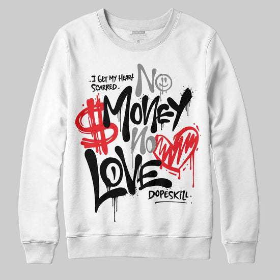 Rick Owens Leather Low Sneaker Black And Milk DopeSkill Sweatshirt No Money No Love Typo Graphic Streetwear - White