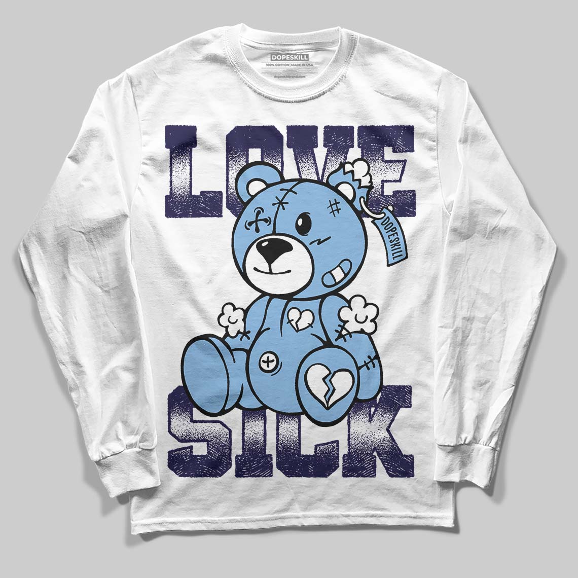 Jordan 6 University Blue DopeSkill Long Sleeve T-Shirt Love Sick Graphic Streetwear - White