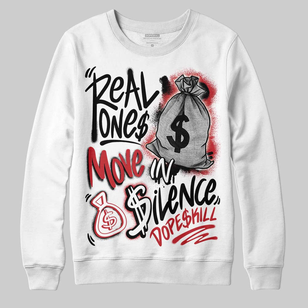 Jordan 11 Retro Low Bred (2025) DopeSkill Sweatshirt Real Ones Move In Silence Graphic Streetwear - White