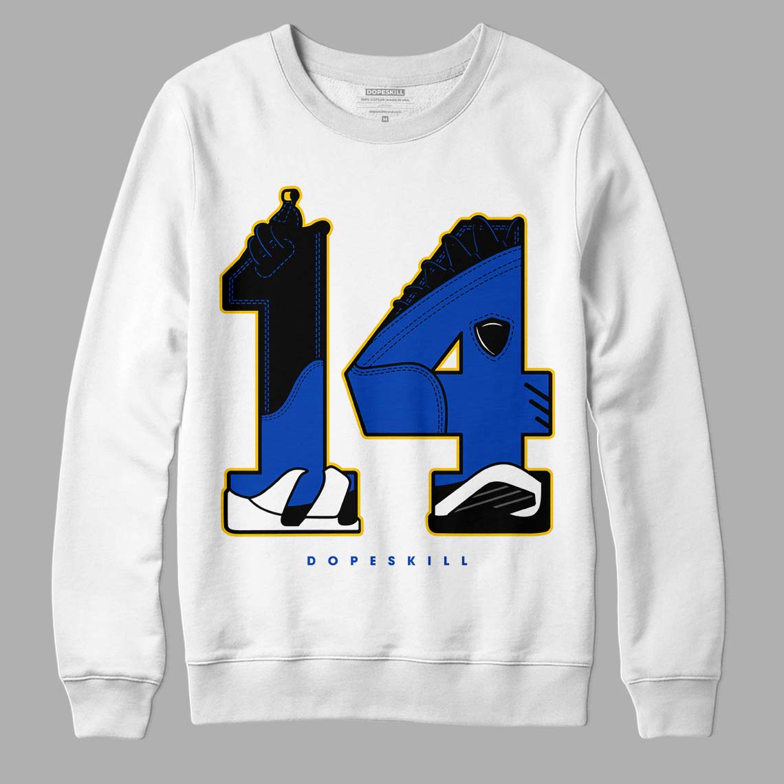 Jordan 14 “Laney” DopeSkill Sweatshirt Number 14 Graphic Streetwear - White