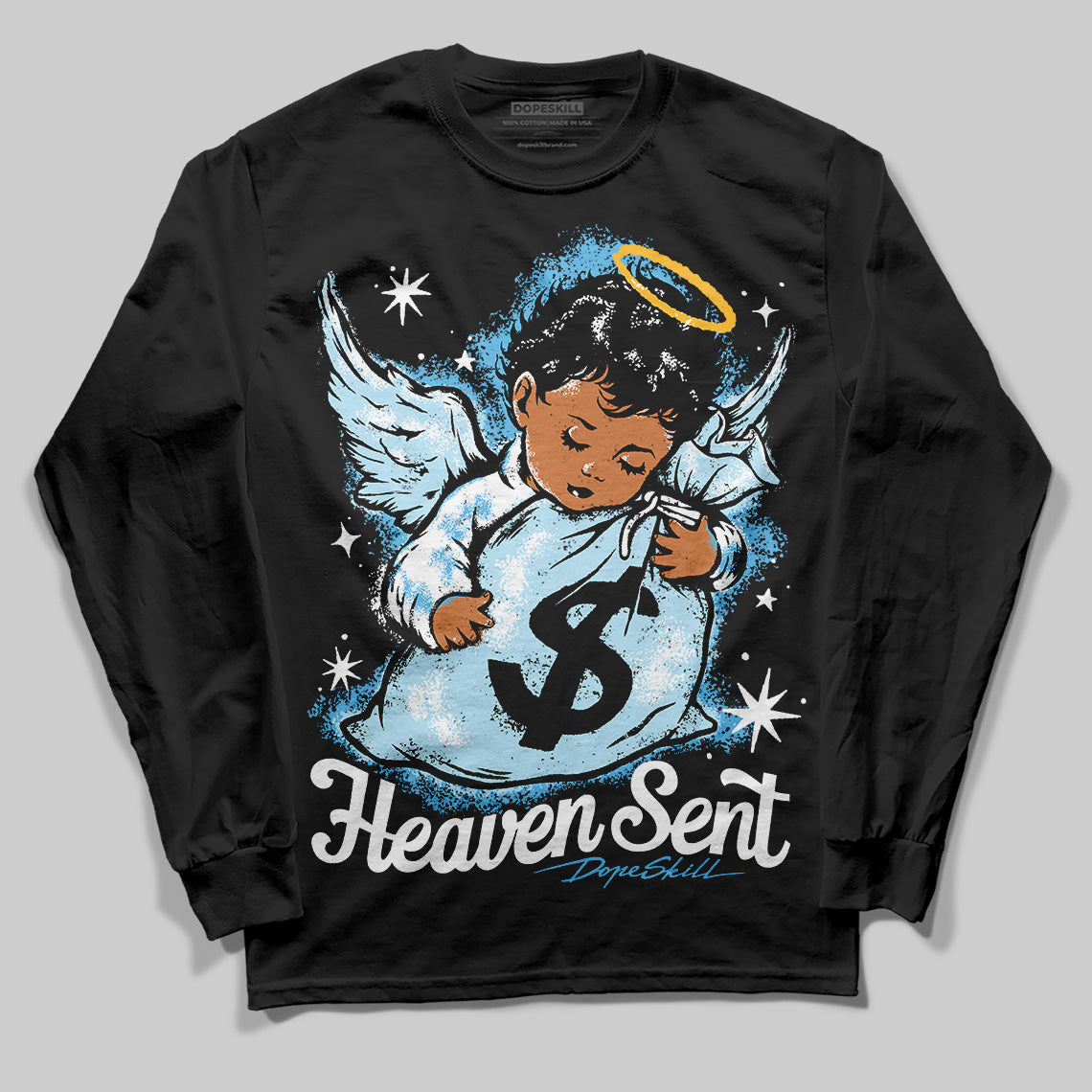 Jordan 11 Retro Legend Blue DopeSkill Long Sleeve T-Shirt Heaven Sent Graphic Streetwear - Black