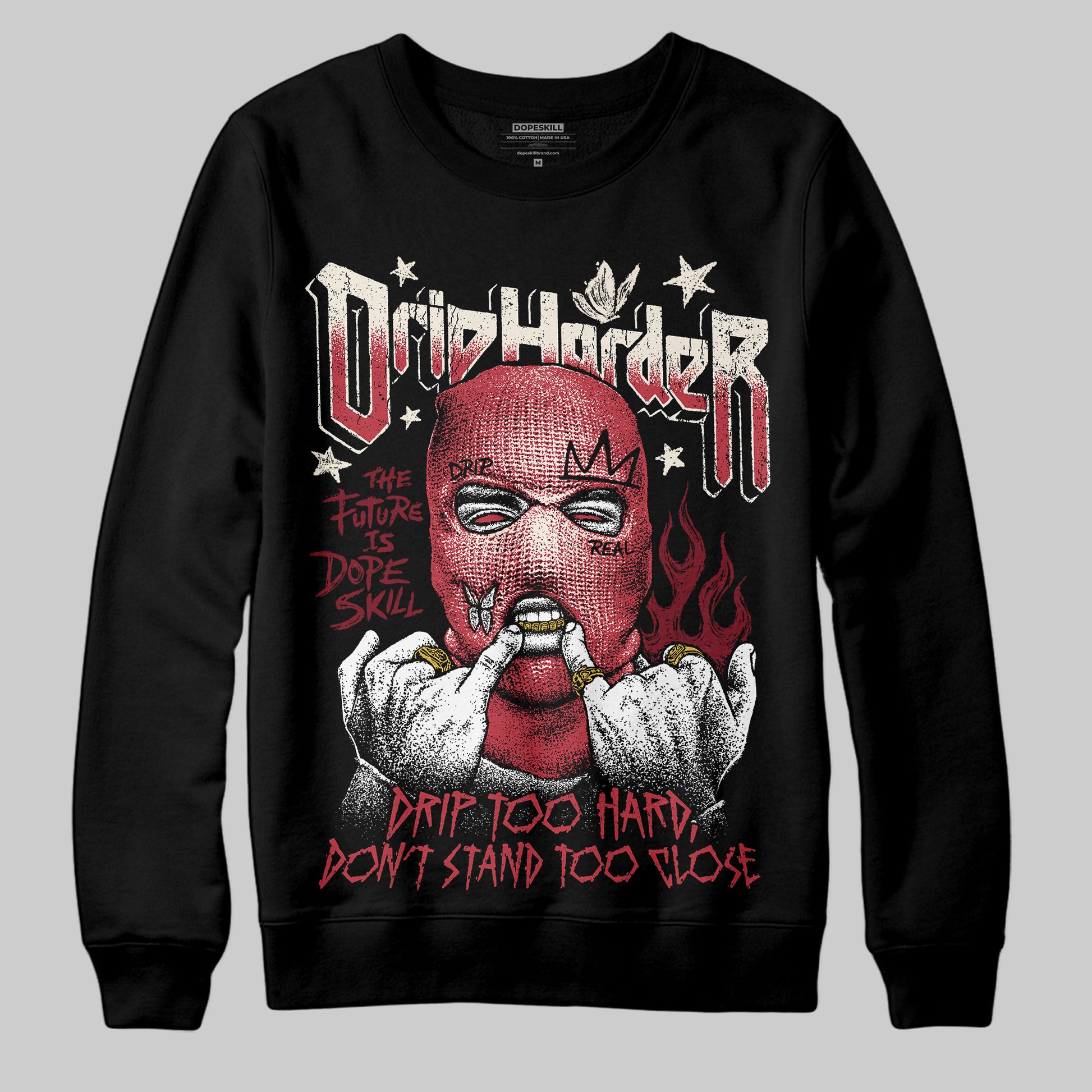 Jordan 4 “Sierra Red" DopeSkill Sweatshirt Drip Harder Graphic Streetwear - Black