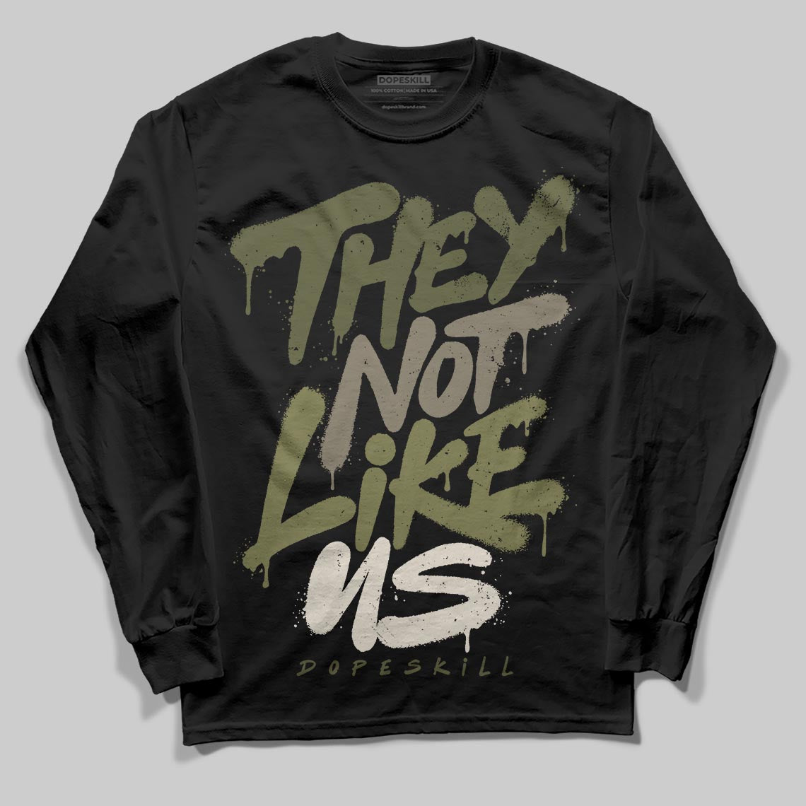 Jordan 3 “Medium Olive” aka “Family Affair” DopeSkill Long Sleeve T-Shirt They Not Like Us Graphic Streetwear - Black
