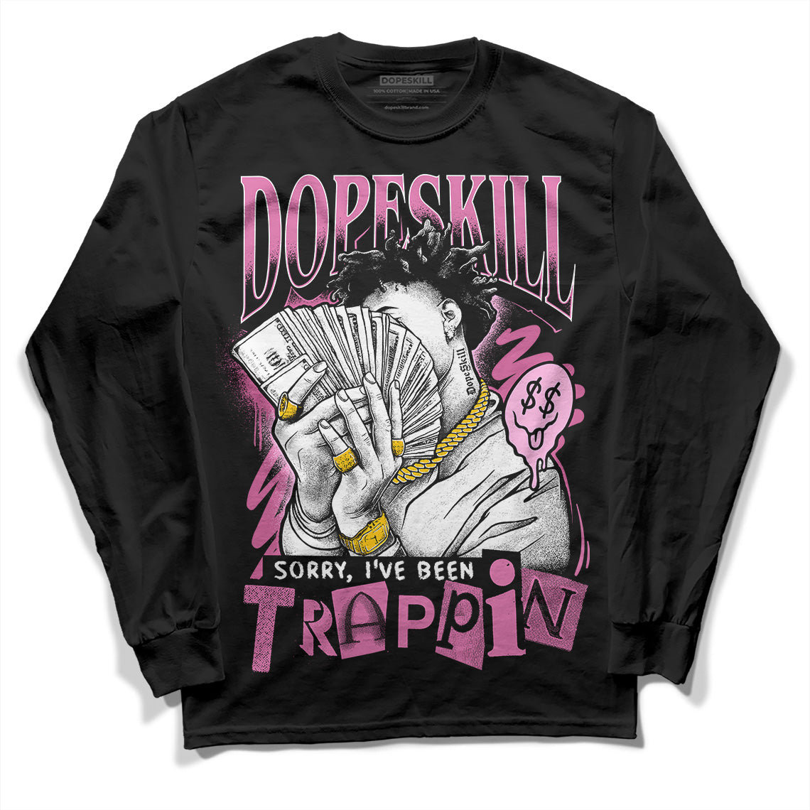 Little Posite One Polarized Pink (GS) DopeSkill Long Sleeve T-Shirt Sorry I've Been Trappin Graphic Streetwear - Black