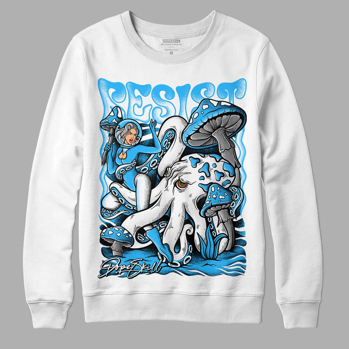 Jordan 1 High Retro OG “University Blue” DopeSkill Sweatshirt Resist Graphic Streetwear - White