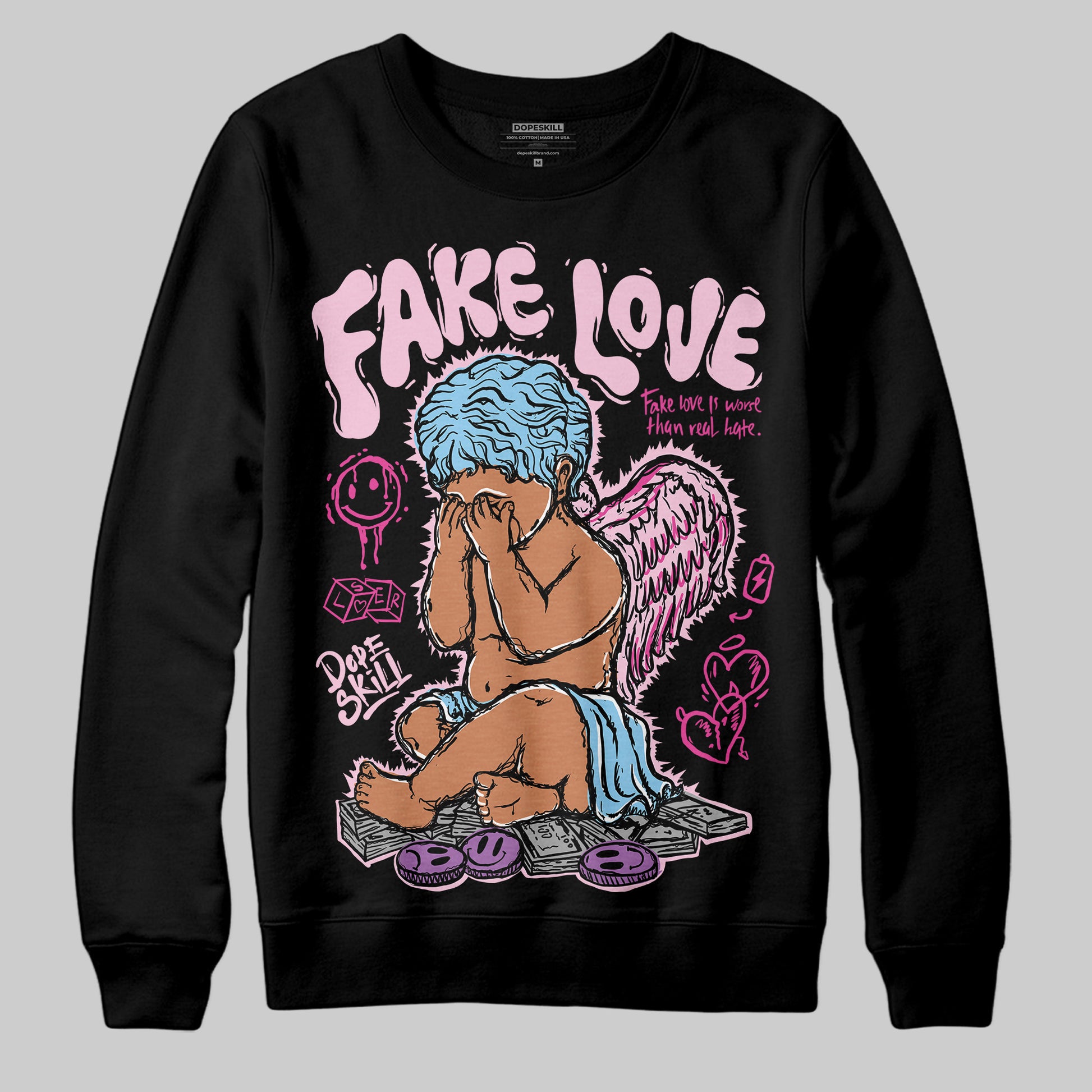 Jordan 6 “Doernbecher” DopeSkill Sweatshirt False Love Graphic Streetwear - Black