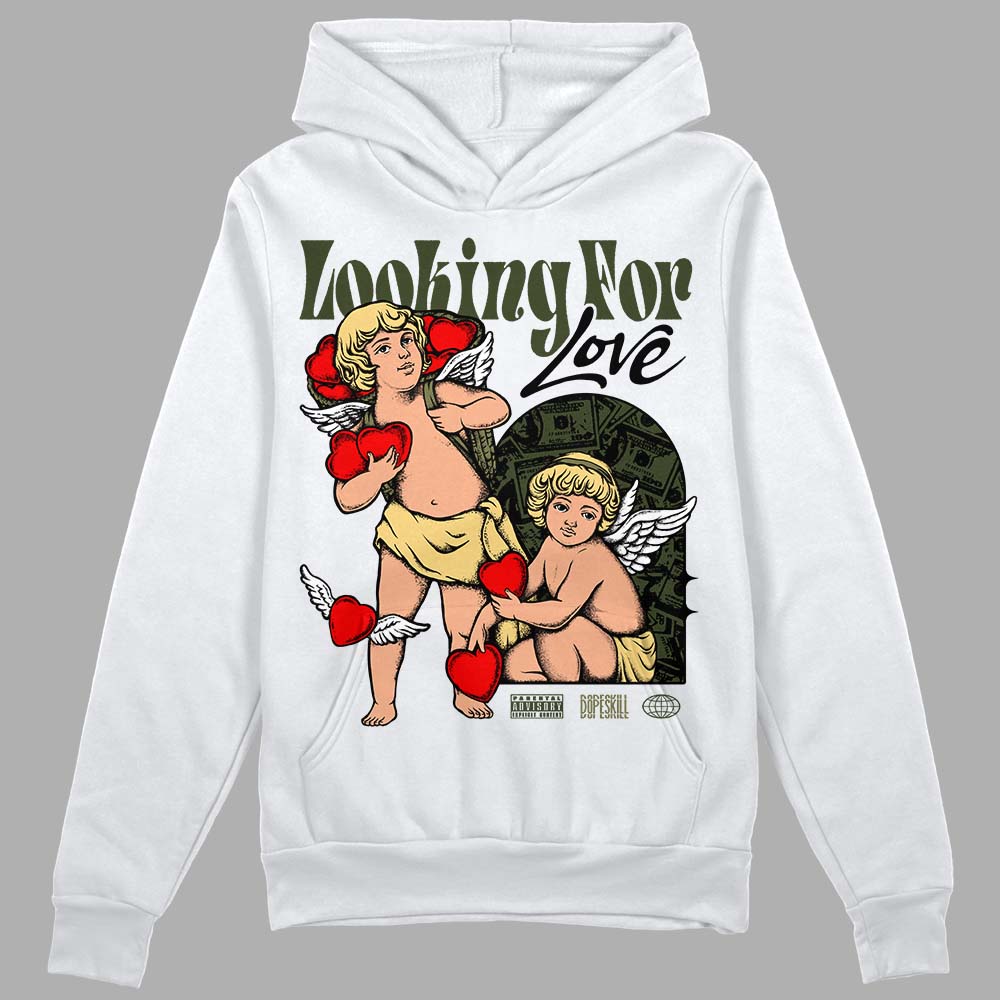 Jordan 4 Retro SE Craft Medium Olive DopeSkill Hoodie Sweatshirt Looking For Love Graphic Streetwear - White