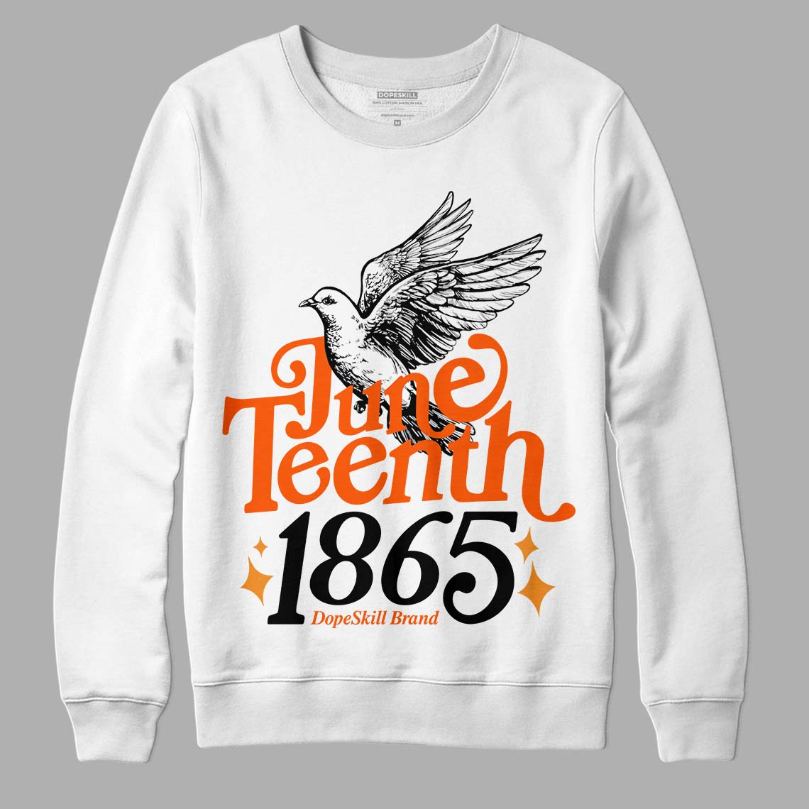 Jordan 12 Retro Brilliant Orange DopeSkill Sweatshirt Juneteenth 1865 Graphic Streetwear - White