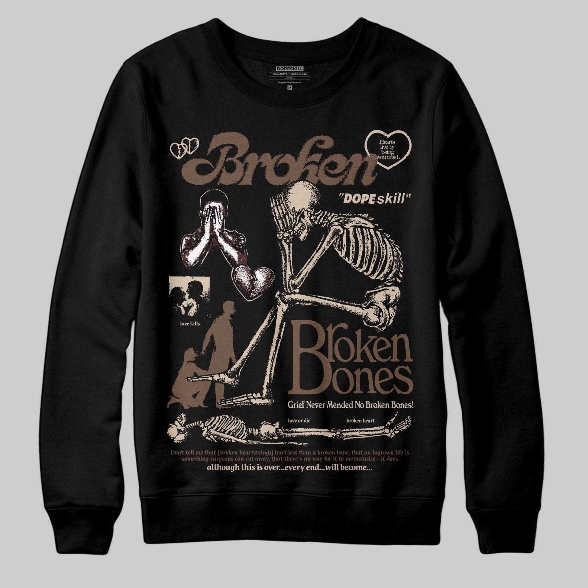 A Ma Maniére x Air Jordan 4 “Dark Mocha” DopeSkill Sweatshirt Broken Bones Graphic Streetwear - Black