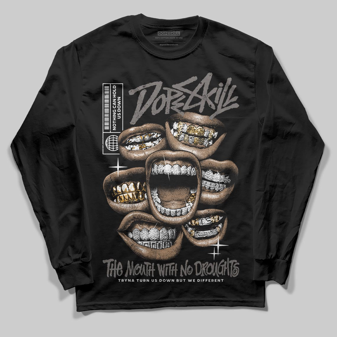 Jordan 4 Retro Cave Stone DopeSkill Long Sleeve T-Shirt The Mouth With No Droughts Graphic Streetwear - Black