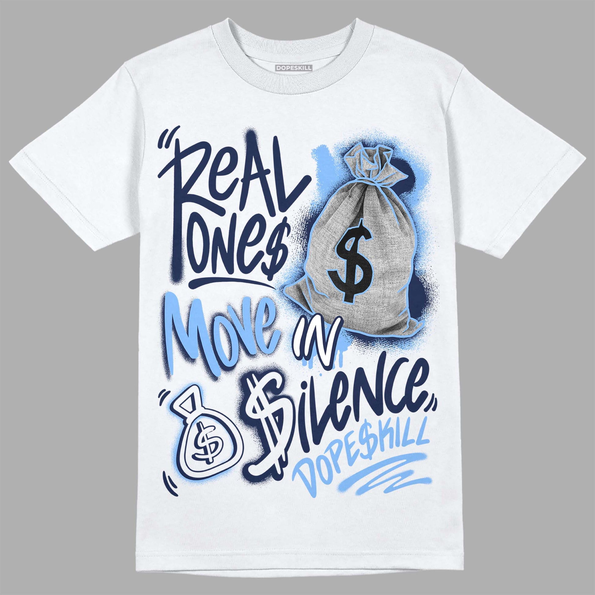 Jordan 5 Midnight Navy DopeSkill T-Shirt Real Ones Move In Silence Graphic Streetwear