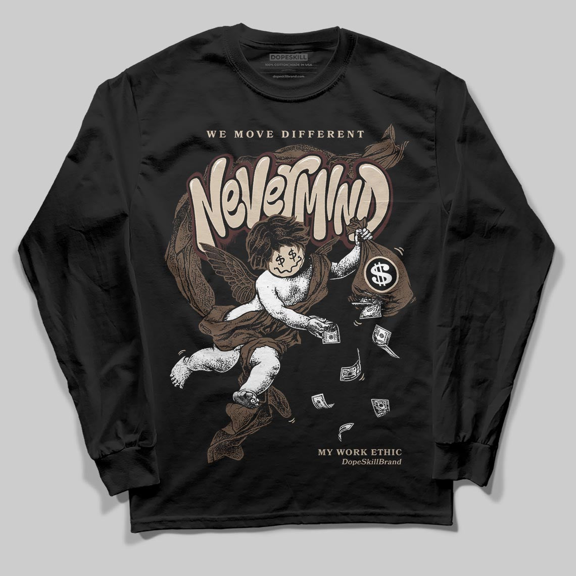 A Ma Maniére x Air Jordan 4 “Dark Mocha” DopeSkill Long Sleeve T-Shirt Nevermind Graphic Streetwear - Black