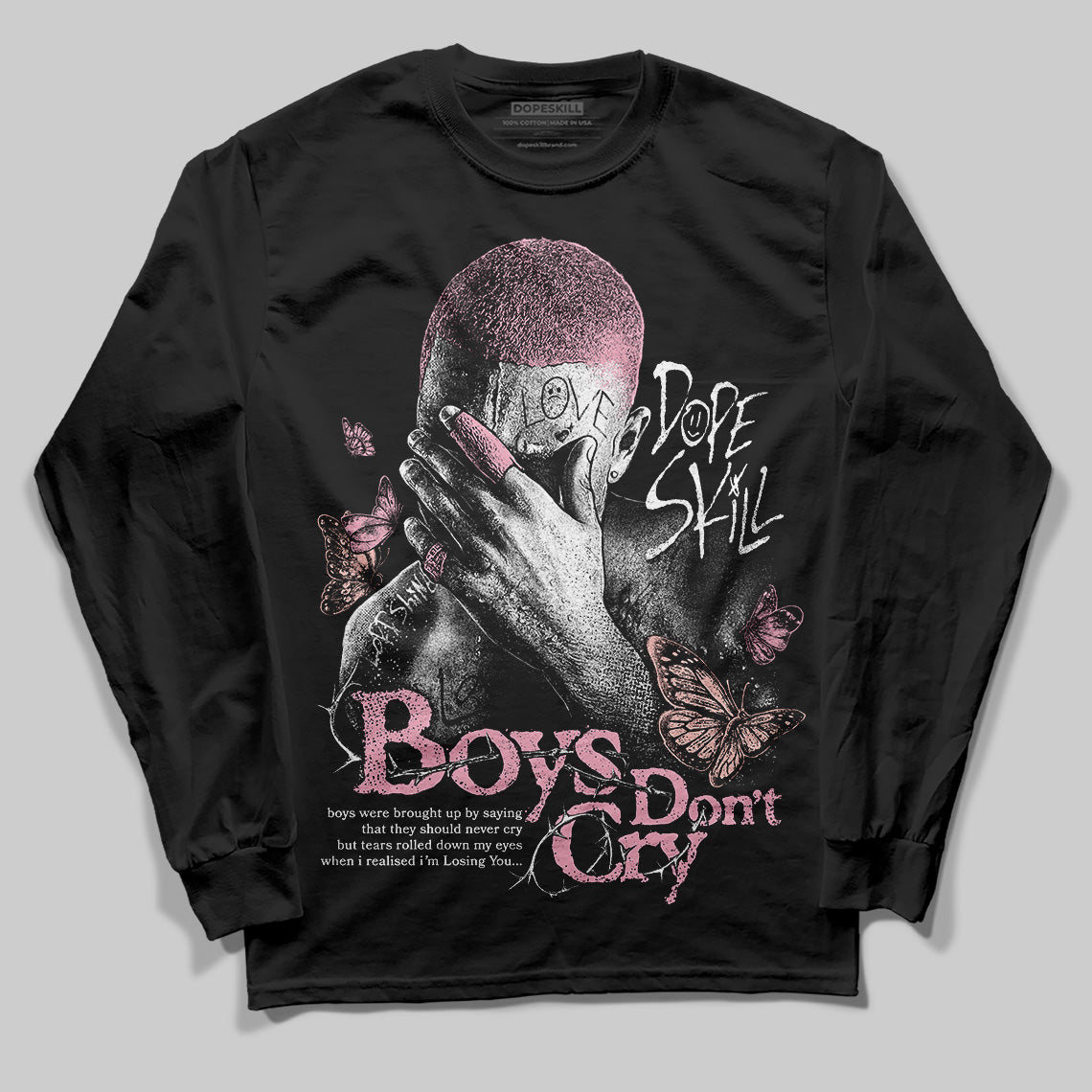 AMIRI White & Pink Stars Court Sneakers DopeSkill Long Sleeve T-Shirt Boys Don't Cry Graphic Streetwear - Black