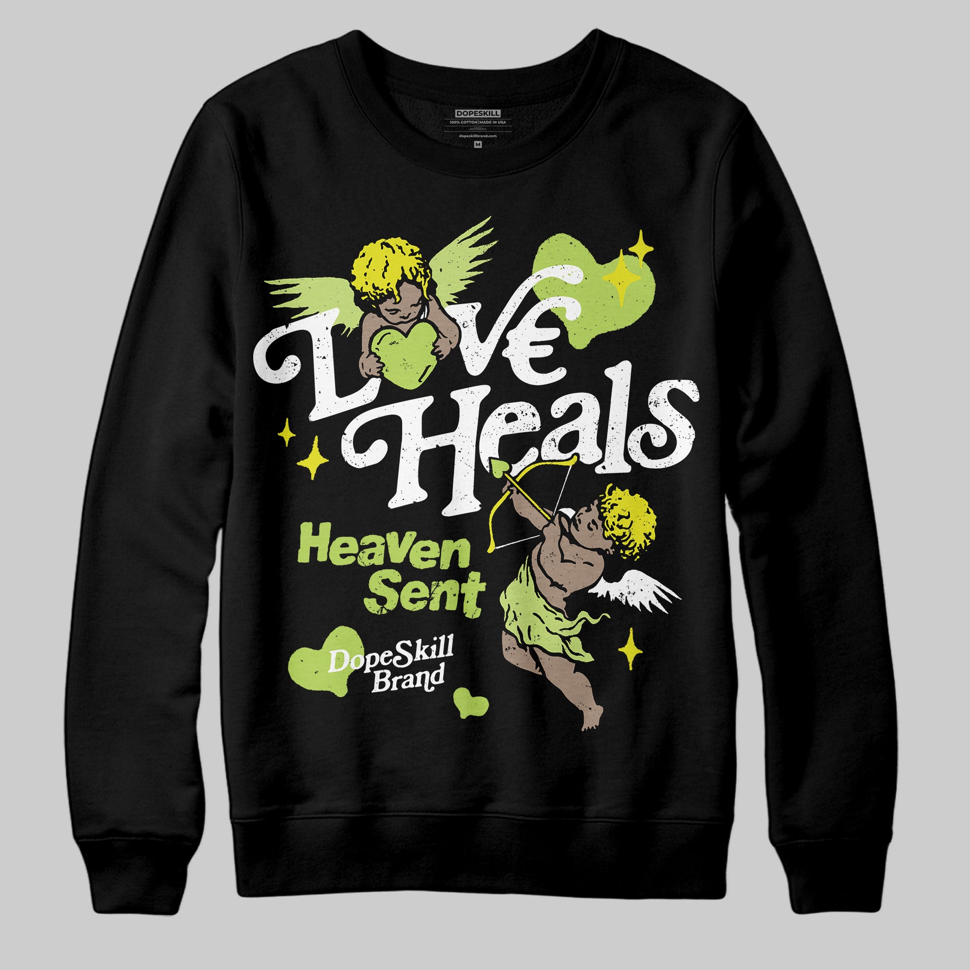 Jordan 13 Retro Bright Cactus DopeSkill Sweatshirt New Love Heals Graphic Streetwear - Black