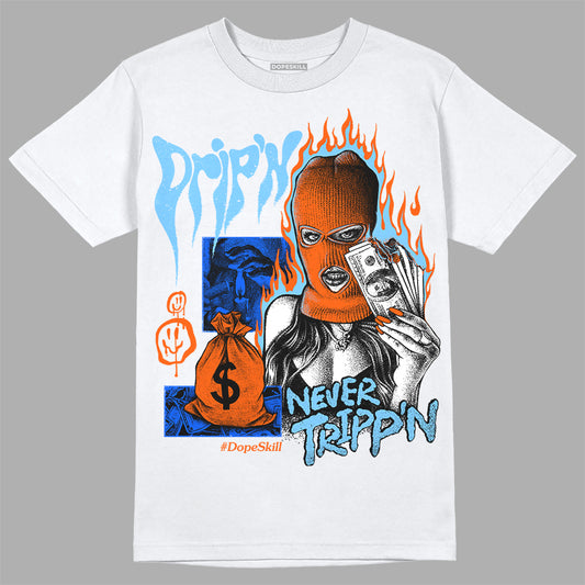 Dunk Low Futura University Blue DopeSkill T-Shirt Drip'n Never Tripp'n Graphic Streetwear - White