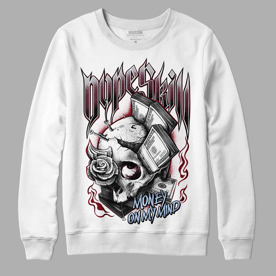 Jordan 5 Retro Burgundy (2023) DopeSkill Sweatshirt Money On My Mind Graphic Streetwear - White