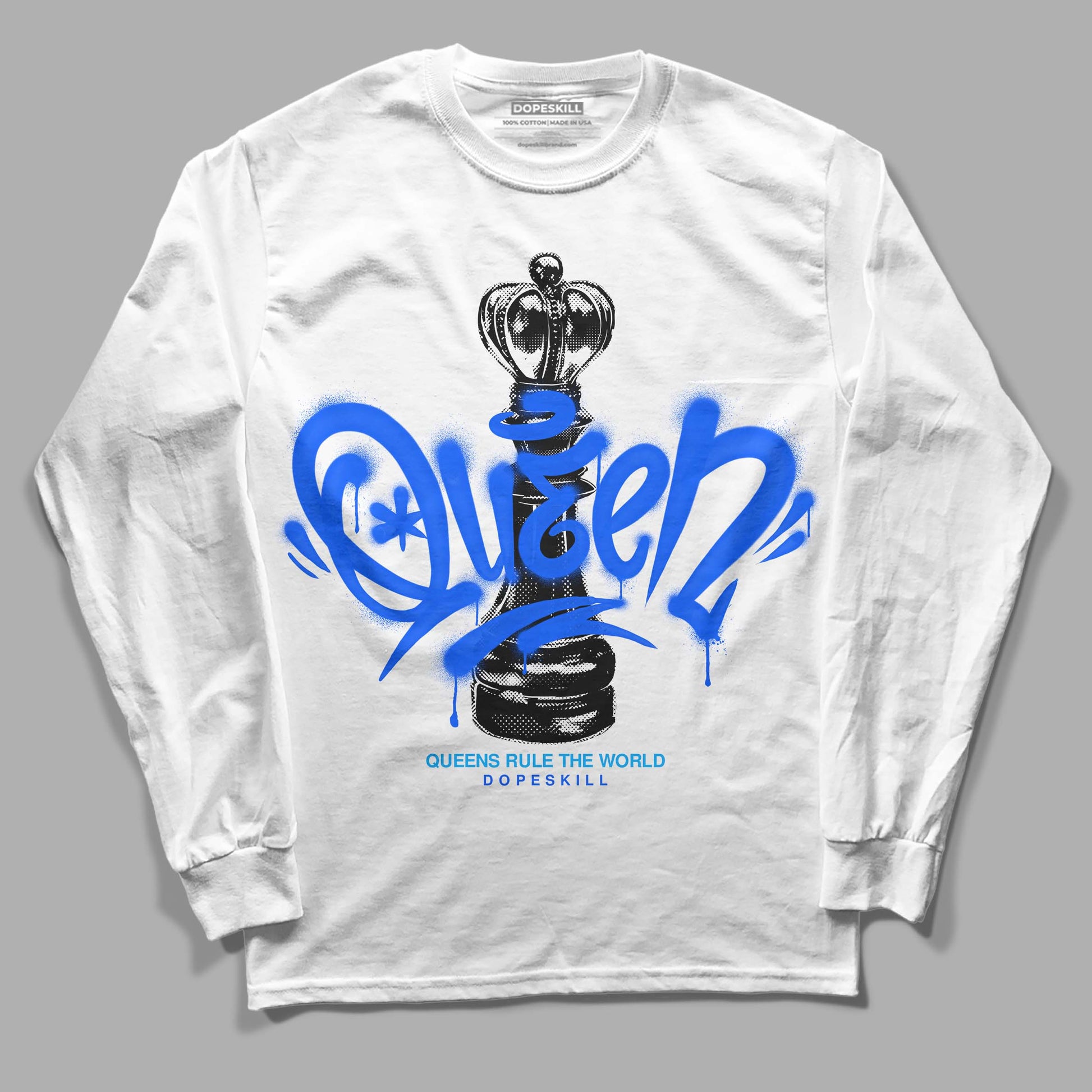 Royal Blue Sneakers DopeSkill Long Sleeve T-Shirt Queen Chess Graphic Streetwear - White