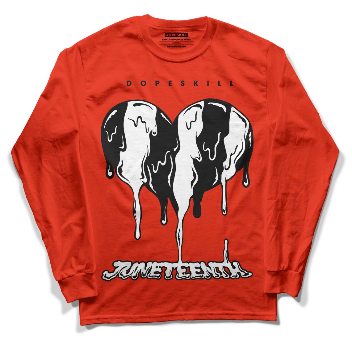 Yeezy Foam Runner Red Dopeskill Vermillion Red Long Sleeve T-Shirt Juneteenth Heart Graphic Streetwear