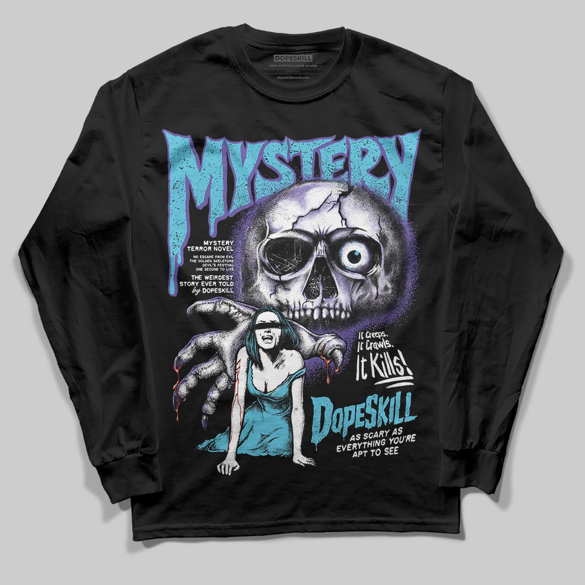 Jordan 8 Retro 'Aqua' 2025 DopeSkill Long Sleeve T-Shirt Mystery Ghostly Grasp Graphic Streetwear - Black