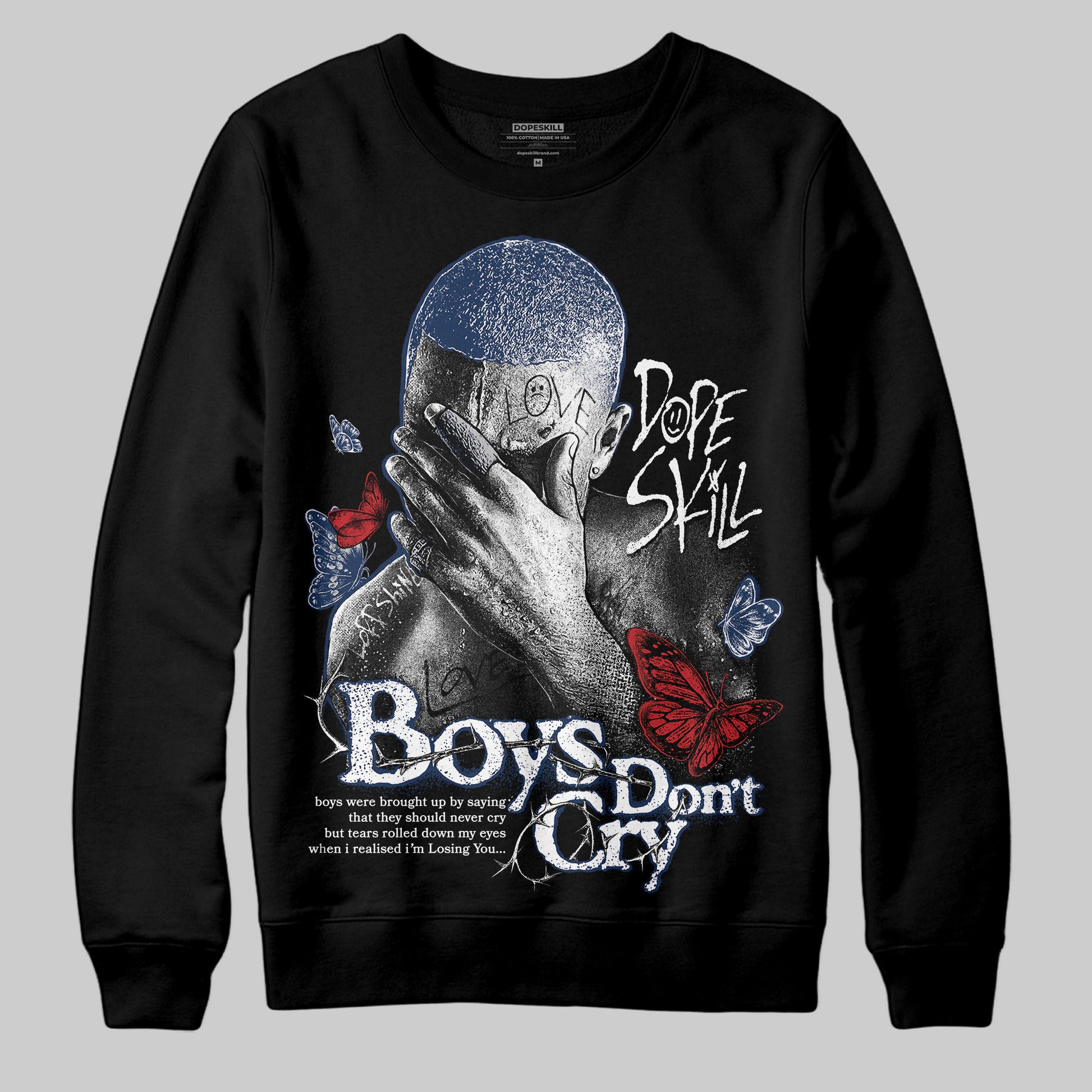 Jordan 4 SB “Summit White/Navy” DopeSkill Sweatshirt Boys Don't Cry Graphic Streetwear - Black