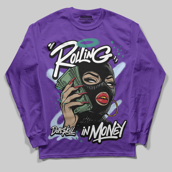 Jordan 5 OG “Grape” DopeSkill Long Sleeve T-Shirt Rolling in Money Graphic Streetwear - Purple