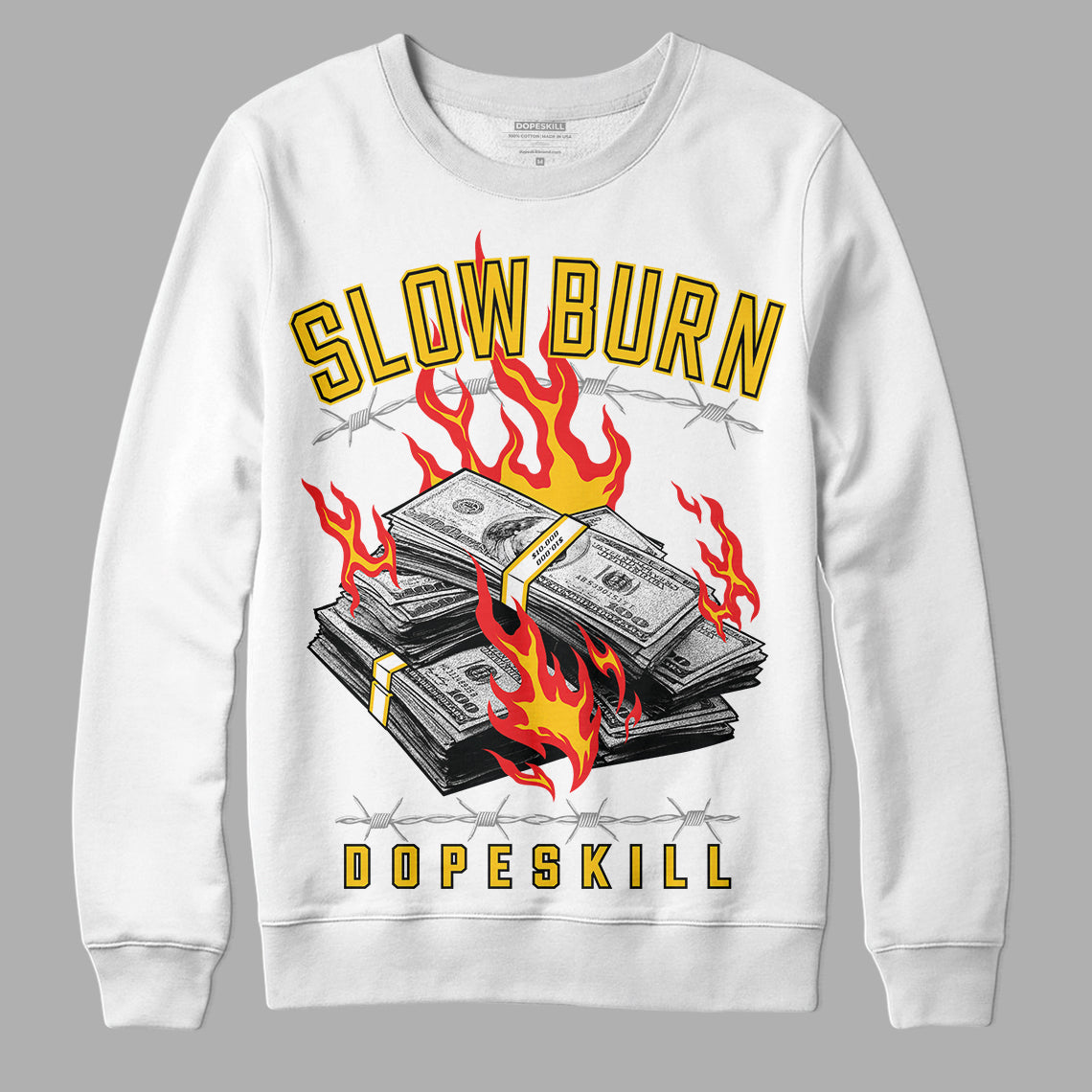 Yellow Sneakers DopeSkill Sweatshirt Slow Burn Graphic Streetwear - White