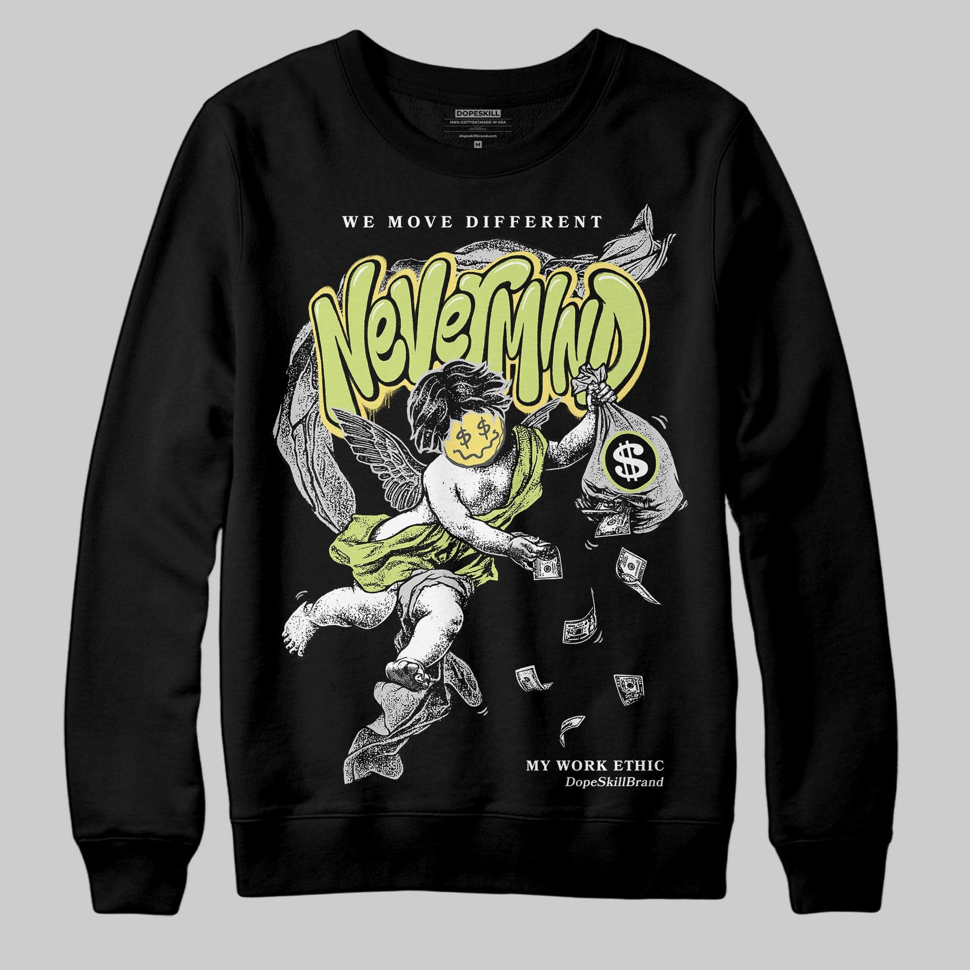 Jordan 4 GS “Light Lemon Twist” DopeSkill Sweatshirt Nevermind Graphic Streetwear - Black