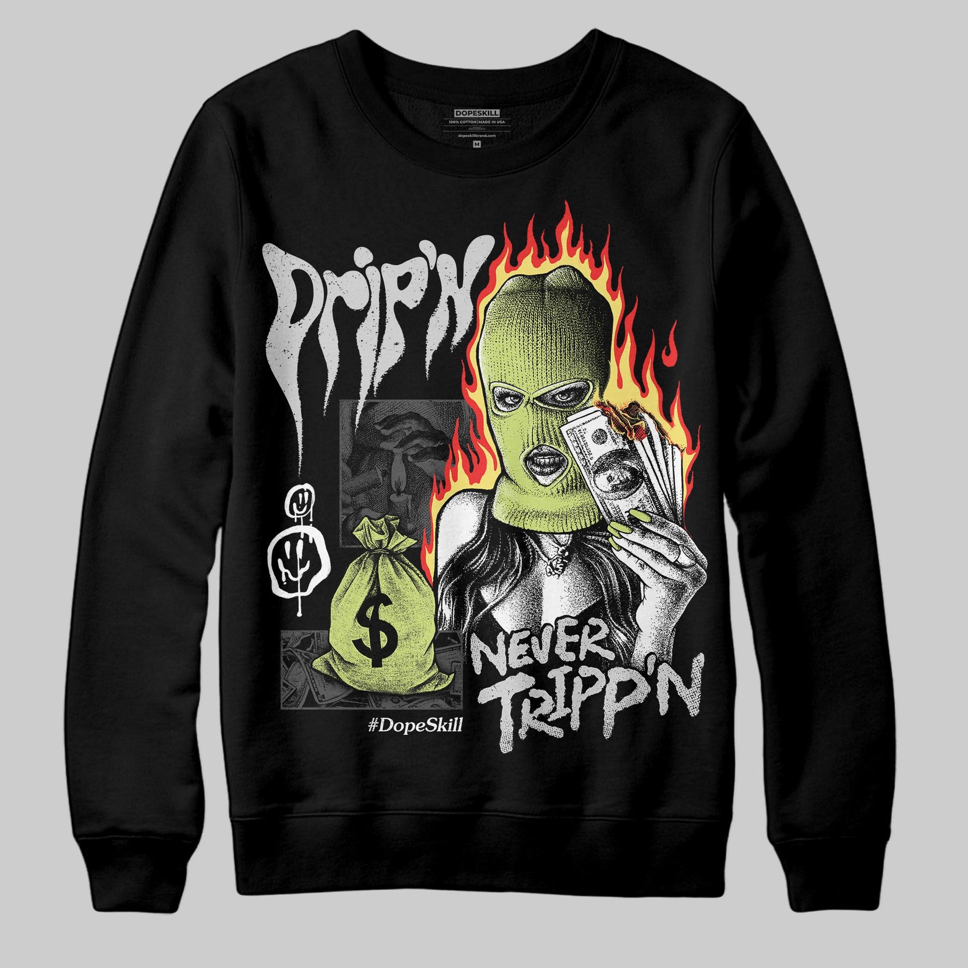 Jordan 4 GS “Light Lemon Twist” DopeSkill Sweatshirt Drip'n Never Tripp'n Graphic Streetwear - Black