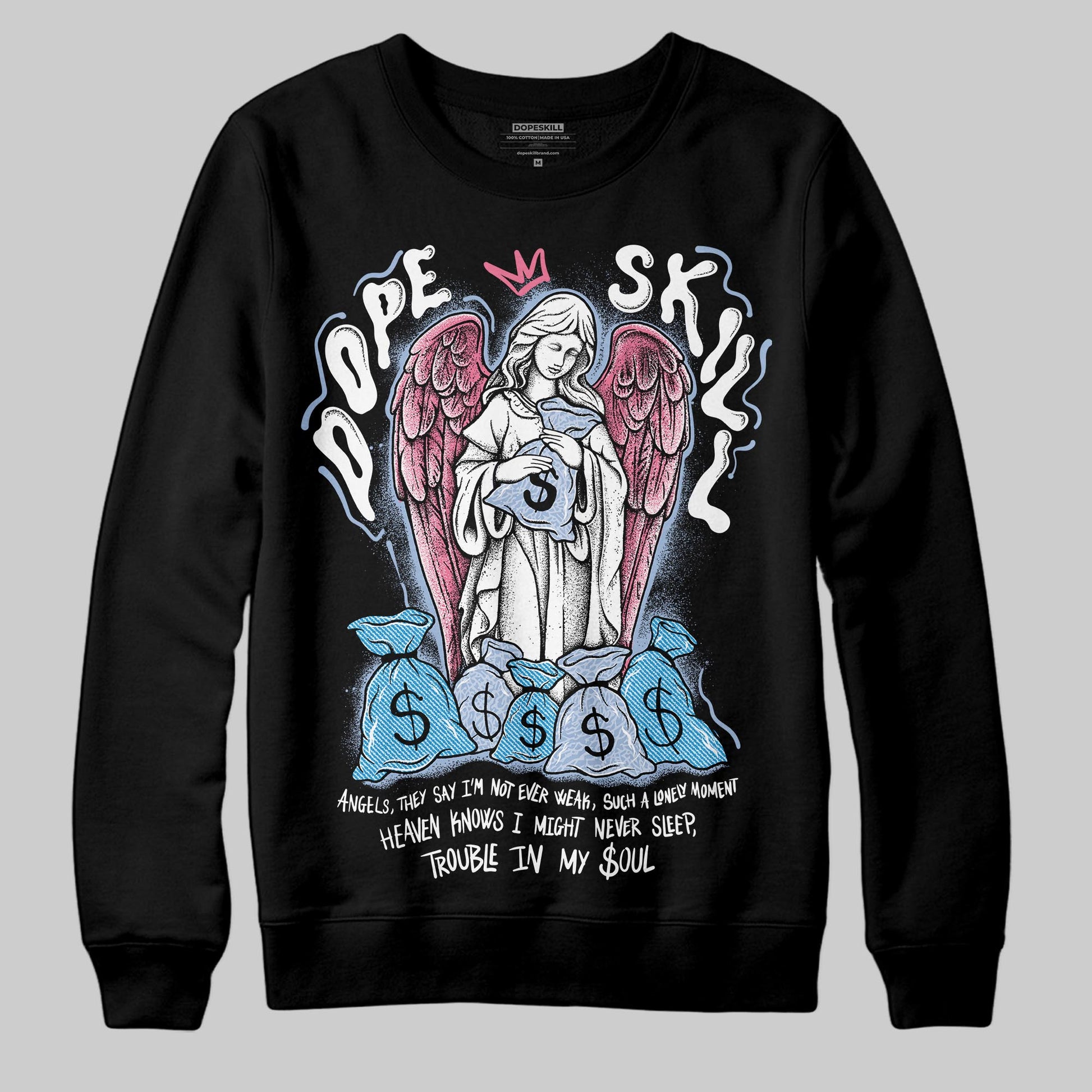 Jordan 3 GS “Cobalt Bliss” DopeSkill Sweatshirt Angels Graphic Streewear  - Black
