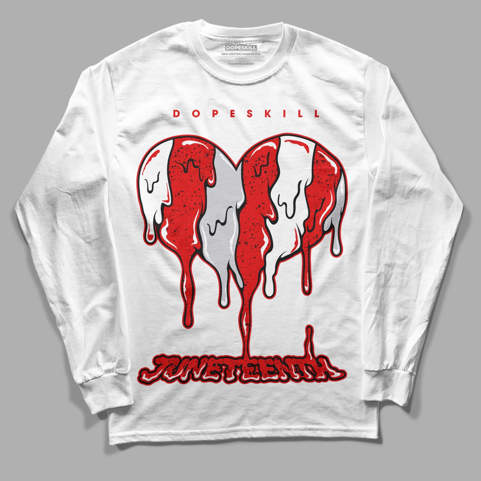 Jordan 4 Retro Red Cement DopeSkill Long Sleeve T-Shirt Juneteenth Heart Graphic Streetwear - White