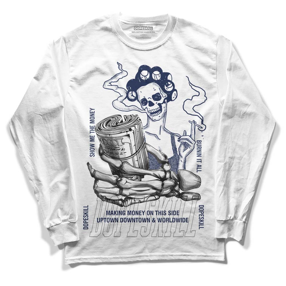 Jordan Spiz’ike Low “White/Obsidian” DopeSkill Long Sleeve T-Shirt Show Me The Money Graphic Streetwear - White