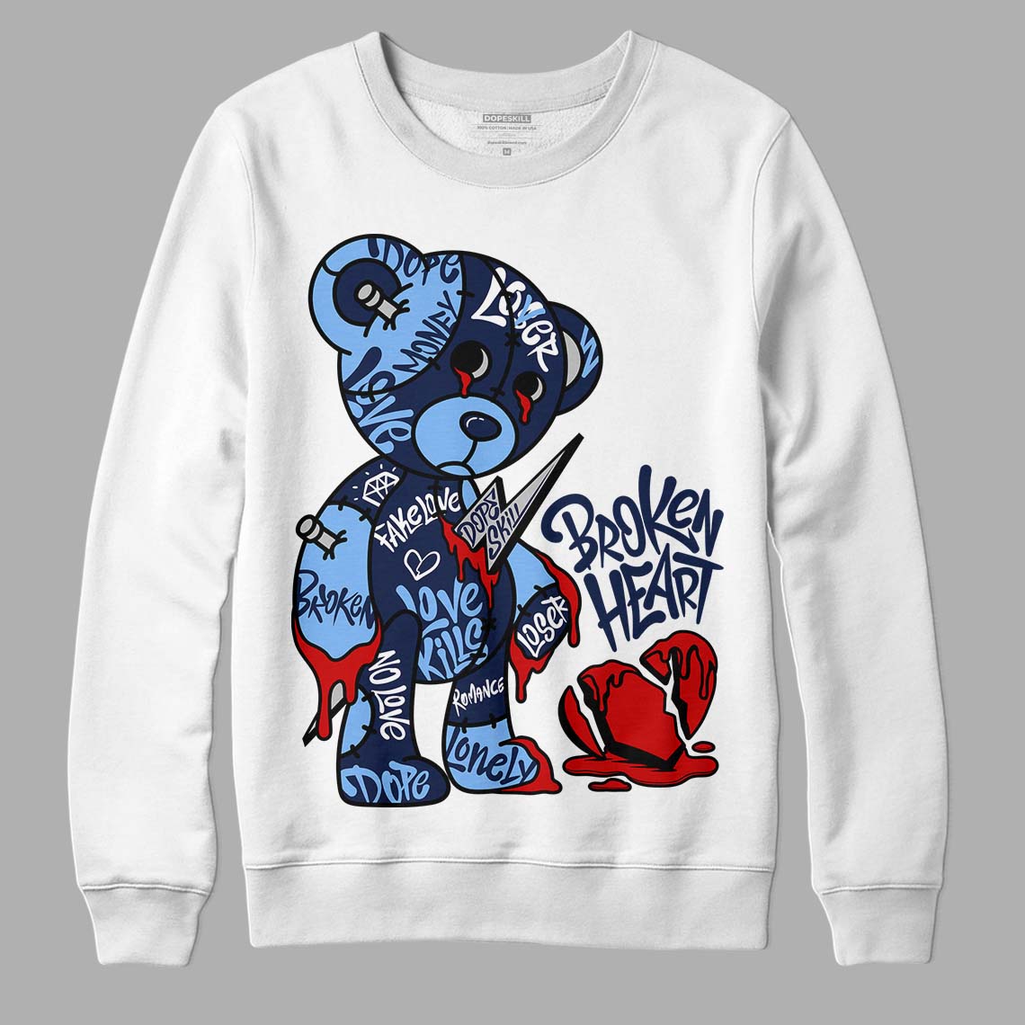 Jordan 5 Midnight Navy DopeSkill Sweatshirt Broken Heart Graphic Streetwear