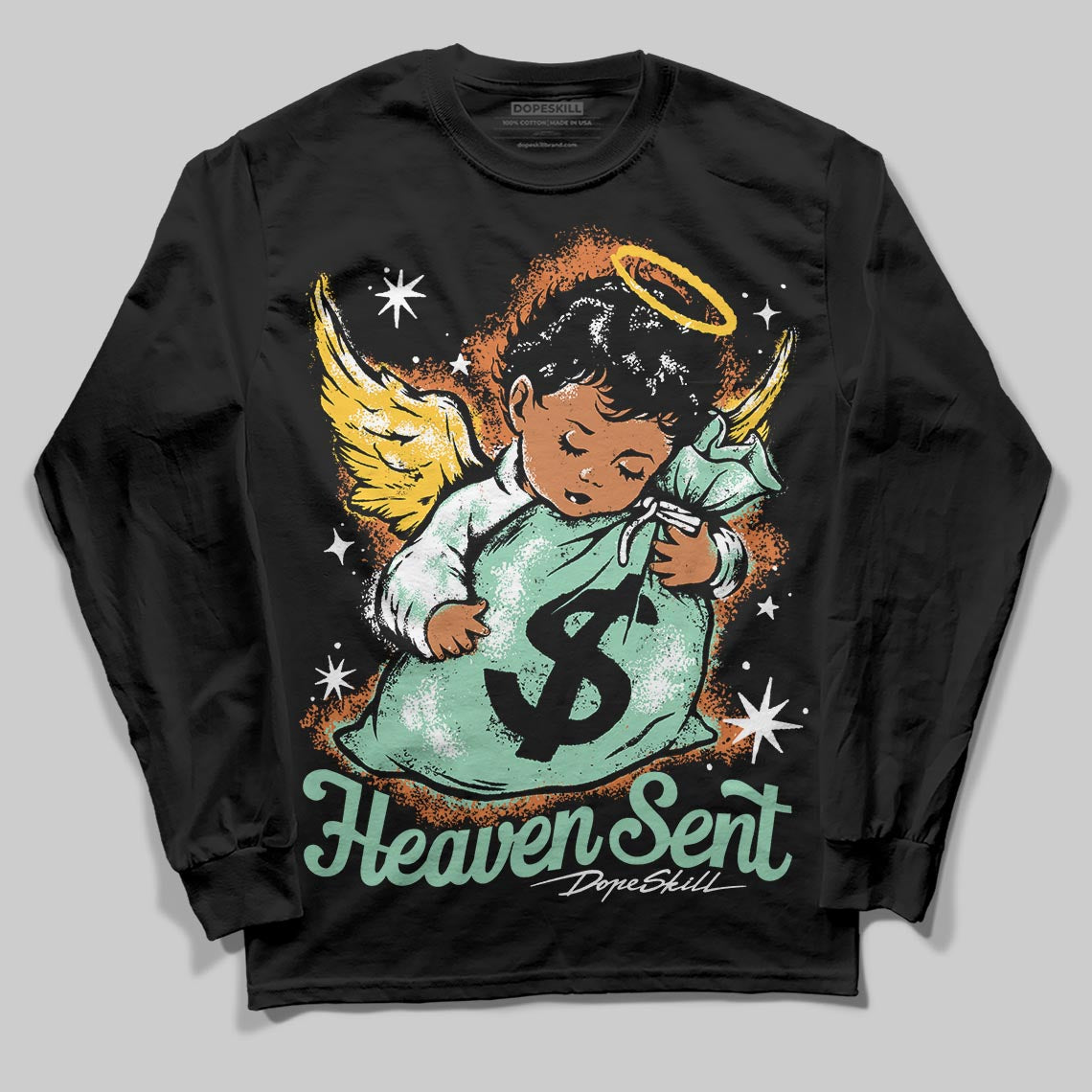 SB Dunk Low Rodeo Tourmaline DopeSkill Long Sleeve T-Shirt Heaven Sent Graphic Streetwear - Black