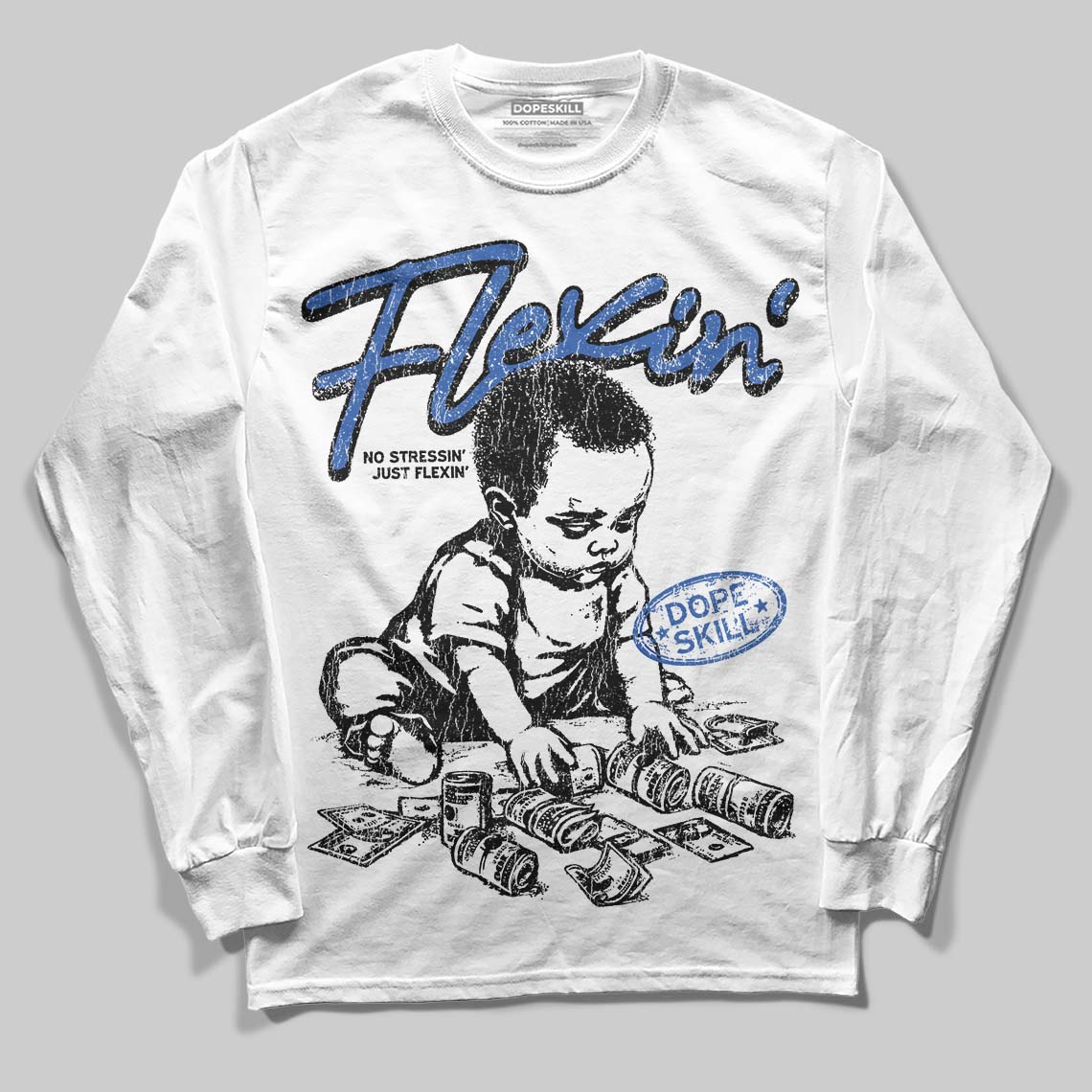 Jordan 1 Low Travis Scott x Fragment DopeSkill Long Sleeve T-Shirt Flexin' Graphic Streetwear - White