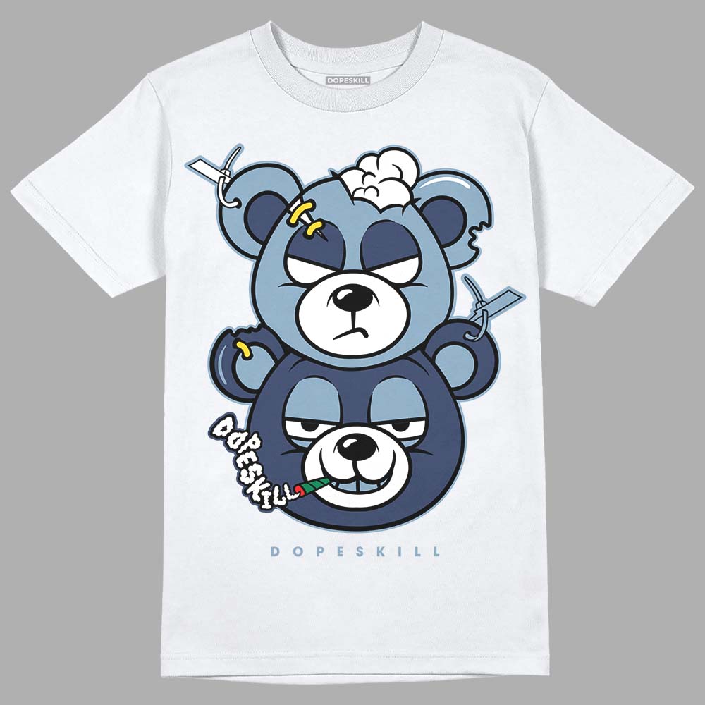 Jordan 1 Mid Diffused Blue DopeSkill T-Shirt New Double Bear Graphic Streetwear - White