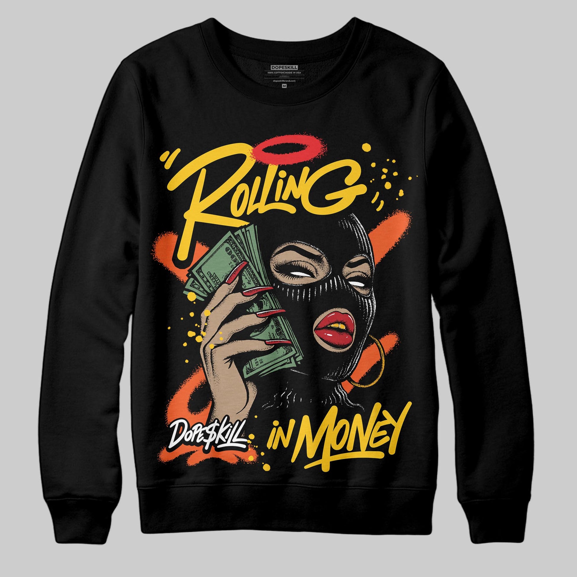 Yellow Sneakers DopeSkill Sweatshirt Rolling in Money Graphic Streetwear - Black
