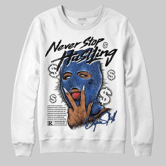 Awake NY x Jordan 5 Retro 'Black Racer Blue' DopeSkill Sweatshirt Never Stop Hustling Graphic Streetwear - White 