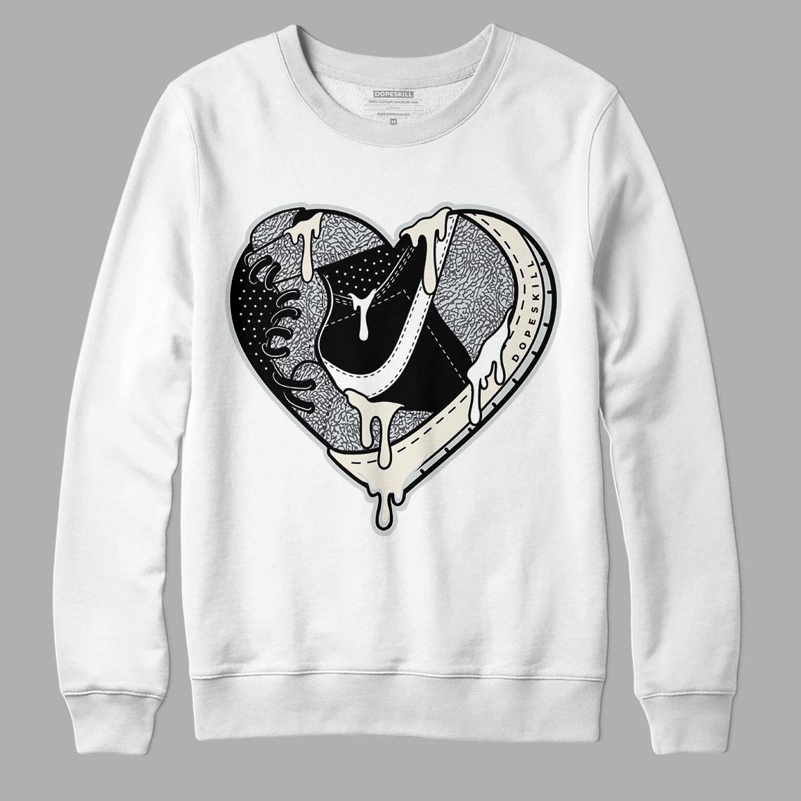 Jordan 1 Retro Low OG Black Cement DopeSkill Sweatshirt Heart Jordan 1 Graphic Streetwear - White