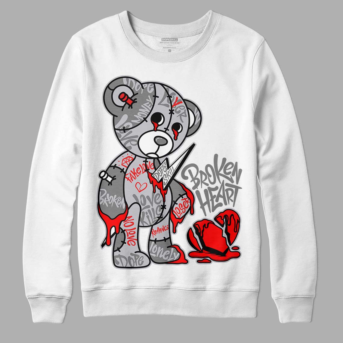 Grey Sneakers DopeSkill Sweatshirt Broken Heart Graphic Streetwear - White  