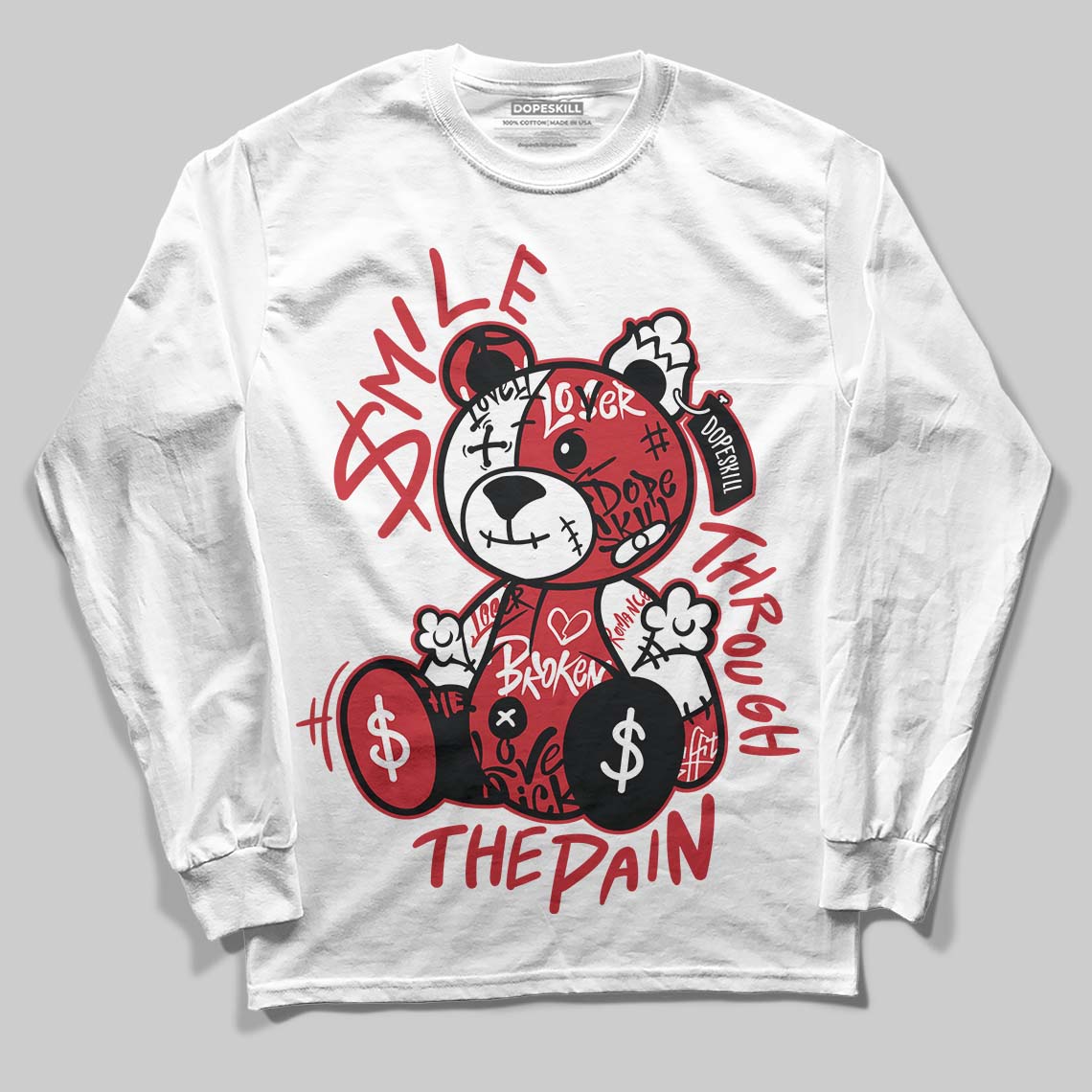 Jordan 1 Low OG "Chicago" DopeSkill Long Sleeve T-Shirt Smile Through The Pain Graphic Streetwear - White